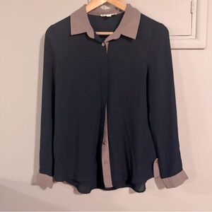 Olive and Oak color blocked long sleeve shirt